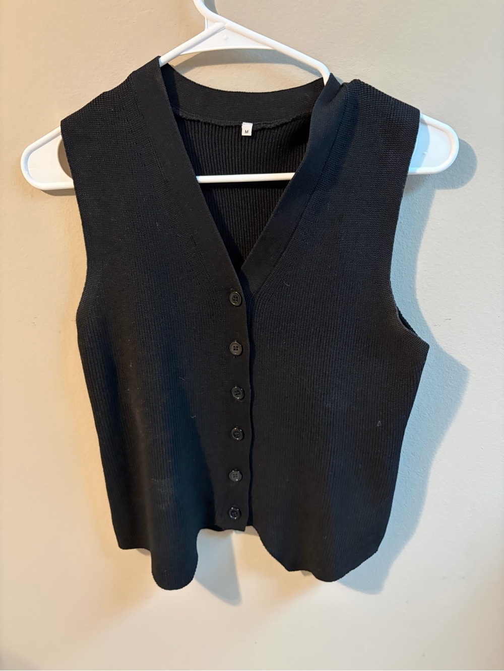Black Ribbed Button-Front Women's Vest